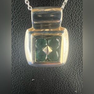 Sterling Silver and 14K Gold Green Stone Necklace